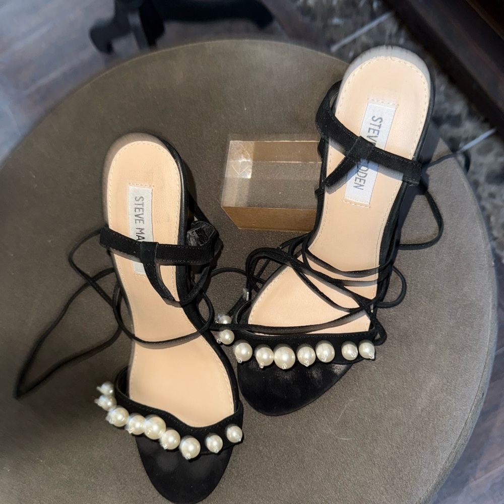 Steve Madden Black Heels with Pearl Accents